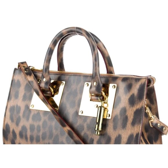 Designer Sophia Hulme Leopard Print Multi Color Leather Med Size Tote Bag - Picture 11 of 15